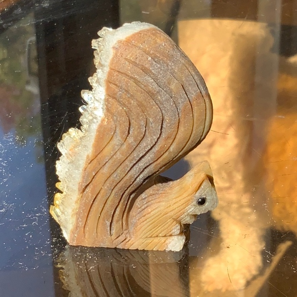 QUARTZ CRYSTAL CLUSTER HAND CARVED SQUIRREL